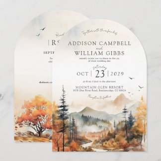 Invitation Scène de montagne d'arbre automnal à l'aquarelle p