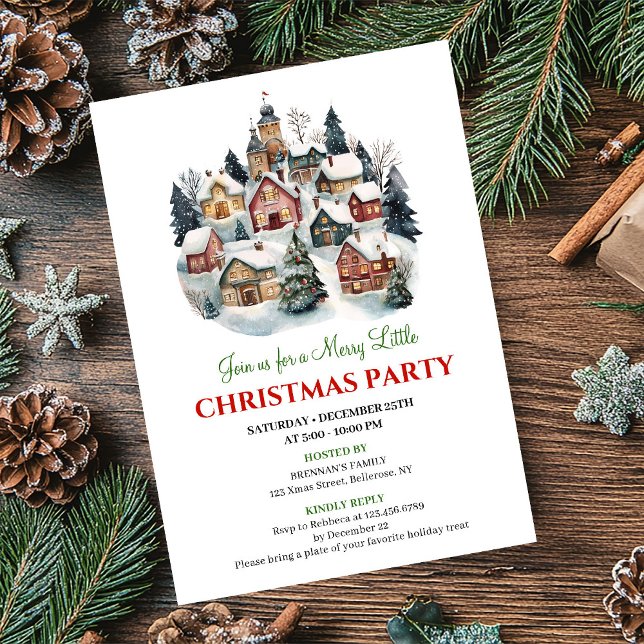 Invitation Scène de Noël artistique chic célébration festive  (Chic artistic Christmas scene festive celebration card)