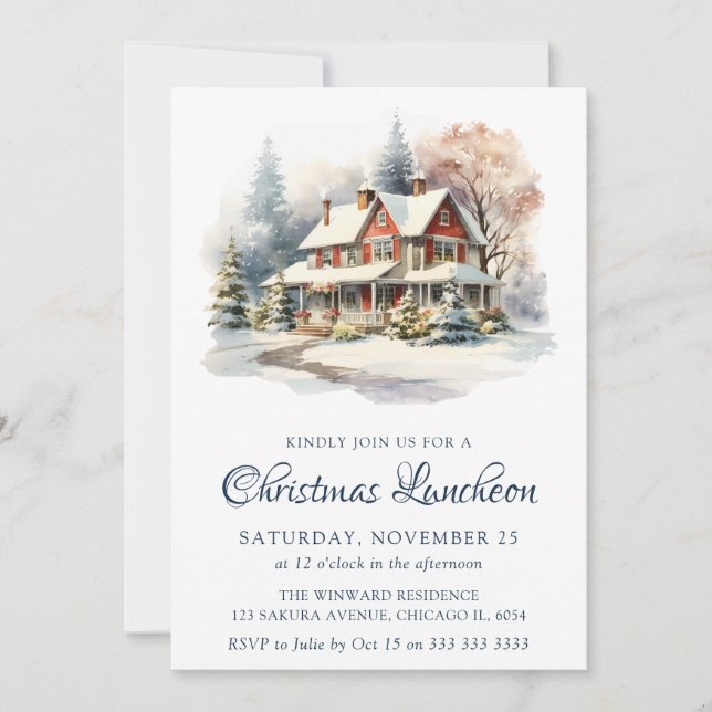 Invitation Scène de Noël de déjeuner d'hiver à l'aquarelle (Devant)