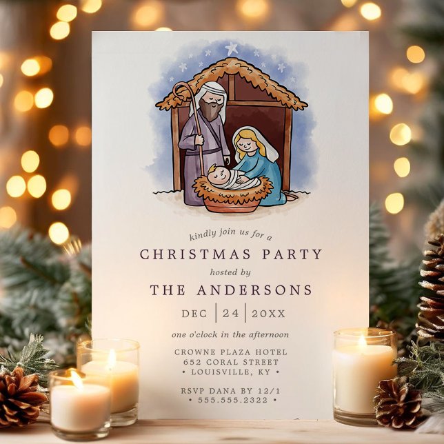 Invitation Scène de Noël de la crèche à l'aquarelle pour fête (Créateur téléchargé)