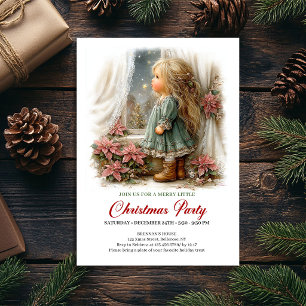 Invitation Scène de Noël Étincelante Fille Fête Festive