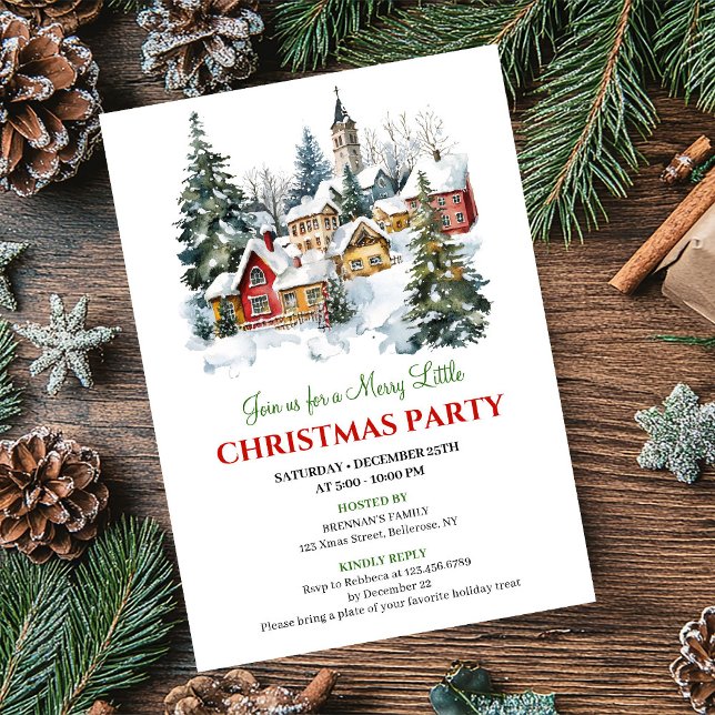 Invitation Scène de Noël festive et conviviale pour une invit (Playful cozy Christmas scene festive party invitation)