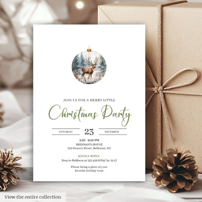 Invitation Scène de Noël hivernale chic boho cosy cerf (Chic Boho Cozy Winter Scene Deer Christmas Invitation)