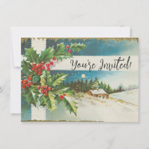 Invitation Scène de Noël Holly Neige Hiver