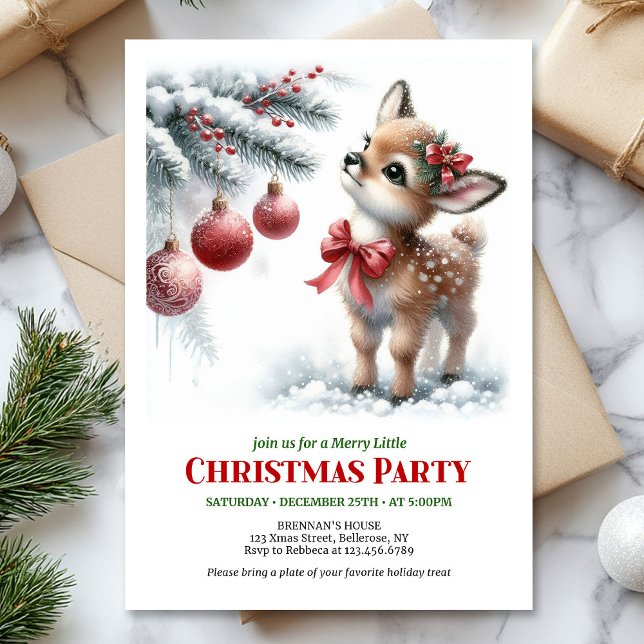 Invitation Scène de Noël sereine en forêt enneigée avec faon  (Rustic fawn snowy forest serene scene Christmas invite

)