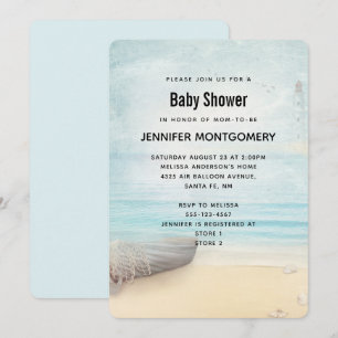 Invitation Scène de plage charmante avec douche de bateau et 