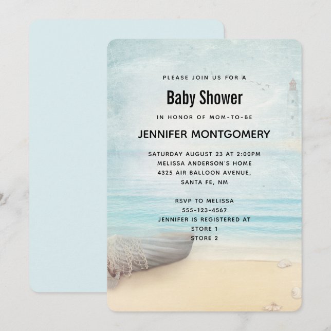 Invitation Scène de plage charmante avec douche de bateau et  (Devant / Derrière)
