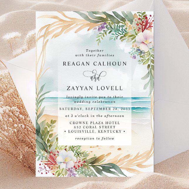 Invitation Scène de plage de mariage d'été à l'aquarelle flor (Créateur téléchargé)