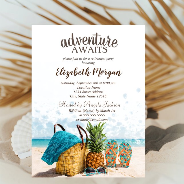 Invitation Scène de plage, Fête de retraite à l'ananas (Créateur téléchargé)