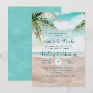 Invitation Scène de plage peinte à la brise de l'île Mariage