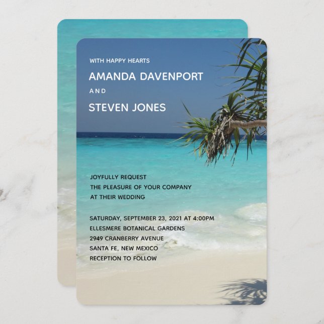 Invitation Scène de plage Tropical Blue Ocean Mariage photo (Devant / Derrière)