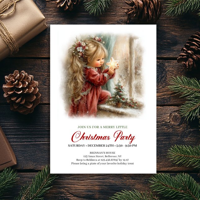 Invitation Scène de vacances charmante petite fille Noël (Charming Holiday Scene Little Girl Christmas Invite

)