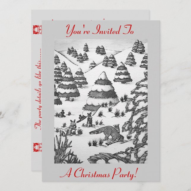 Invitation scène des neiges de renards et lapins mignons noël (Devant / Derrière)