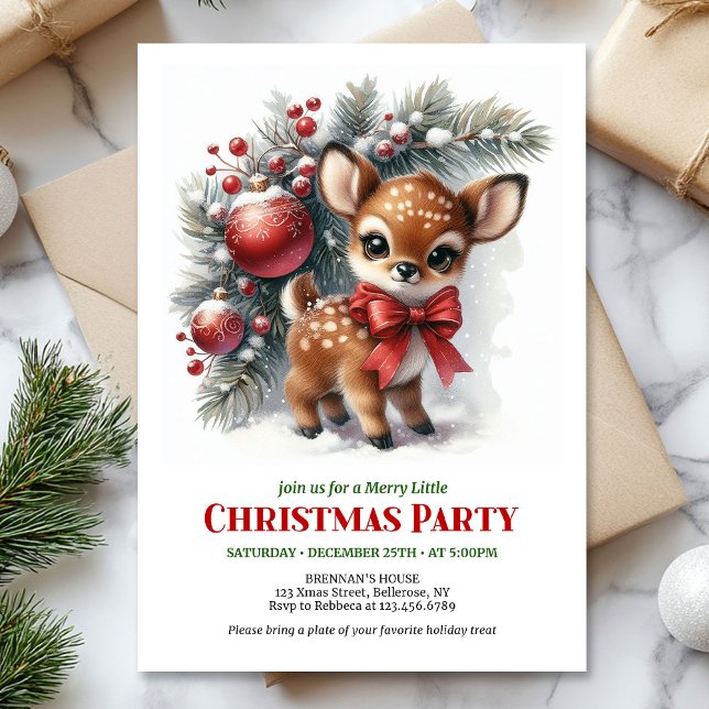 Invitation Scène d'hiver de cerf bébé cosy aquarelle imprimab (Cozy baby deer winter scene watercolor printable invites)