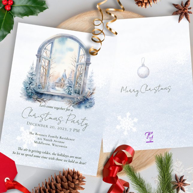 Invitation Scène d'hiver Forêt Pin Arbre Aquarelle Noël (Créateur téléchargé)