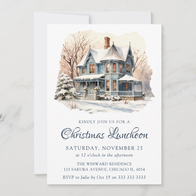 Invitation Scène hivernale à l'aquarelle Noël déjeuner d'hive (Devant)