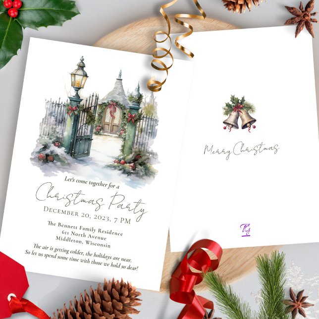 Invitation Scène hivernale enneigée forêt pin aquarelle Noël (Créateur téléchargé)