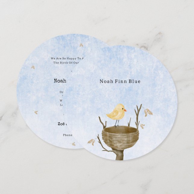 Invitation Scène Mignonne Avec Petit Oiseau Bébé Dans Un Nid  (Devant / Derrière)