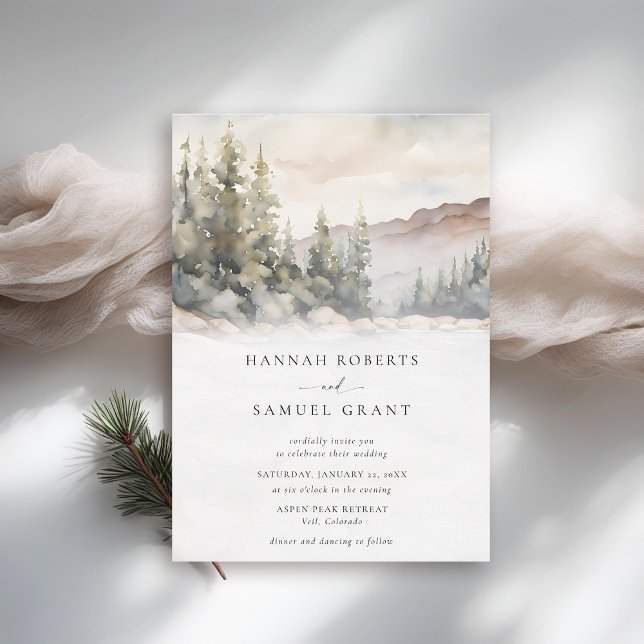 Invitation Scène Montagne Rocky Ridge Romantique Mariage (mountains wedding invitation rustic outdoors rocky ridge watercolor scene modern classy earthy )