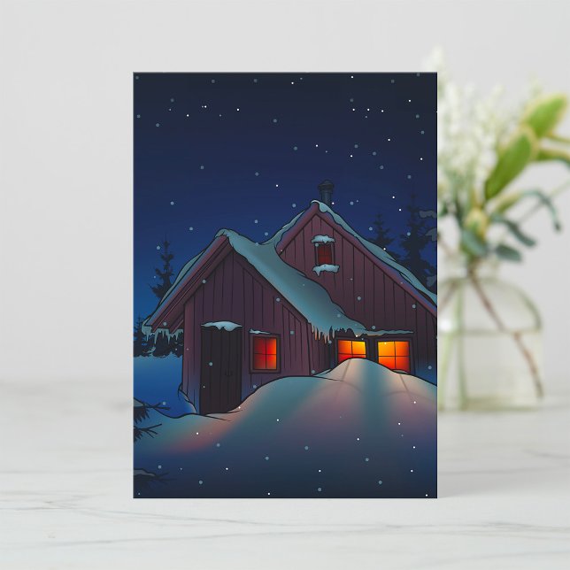 Invitation Scène nocturne de cabane enneigée en hiver (Créateur téléchargé)