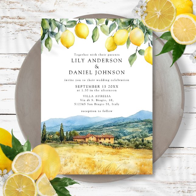 Invitation Scène toscane aux citrons Mariage italien (Lemons Tuscan Scene Italian Wedding Invitation)