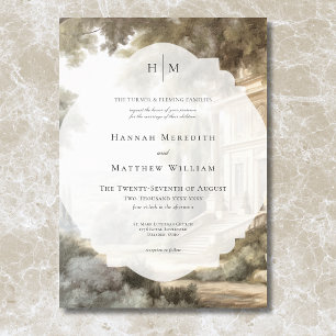 Invitation Scènes de mariage vintage élégantes néoclassiques