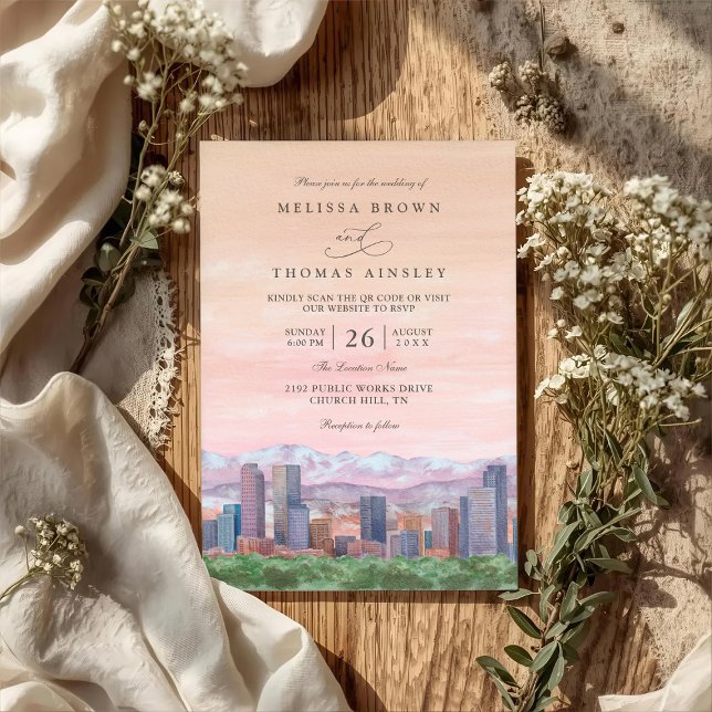 Invitation Scenic Denver Colorado Elegant QR Code Wedding (Créateur téléchargé)