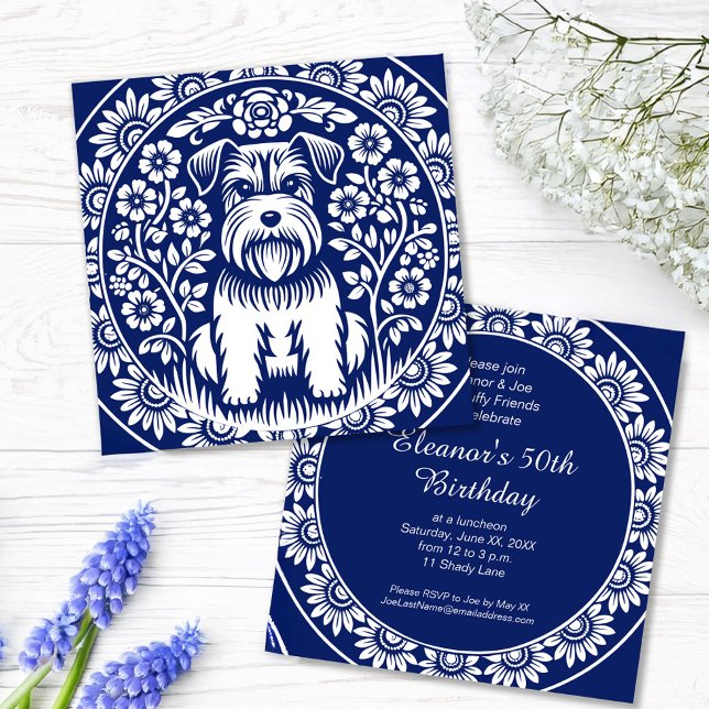 Invitation Schnauzer ou Norfolk Terrier Charming Folk Art (Créateur téléchargé)