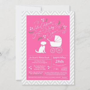 Invitation Schnoodle Chien Baby shower fille rose