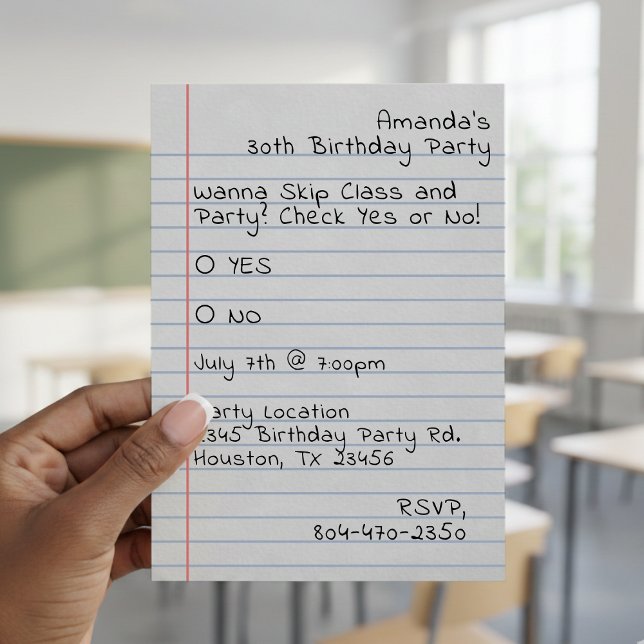 Invitation School Days Check Yes or No Notepaper Birthday (Créateur téléchargé)