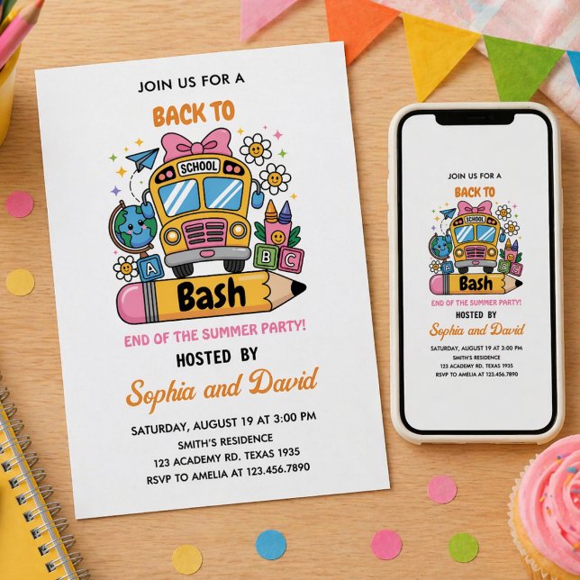 Invitation School’s Back Bash ! 1er anniversaire d'été (School’s Back Bash! of Summer 1st birthday Invitation)