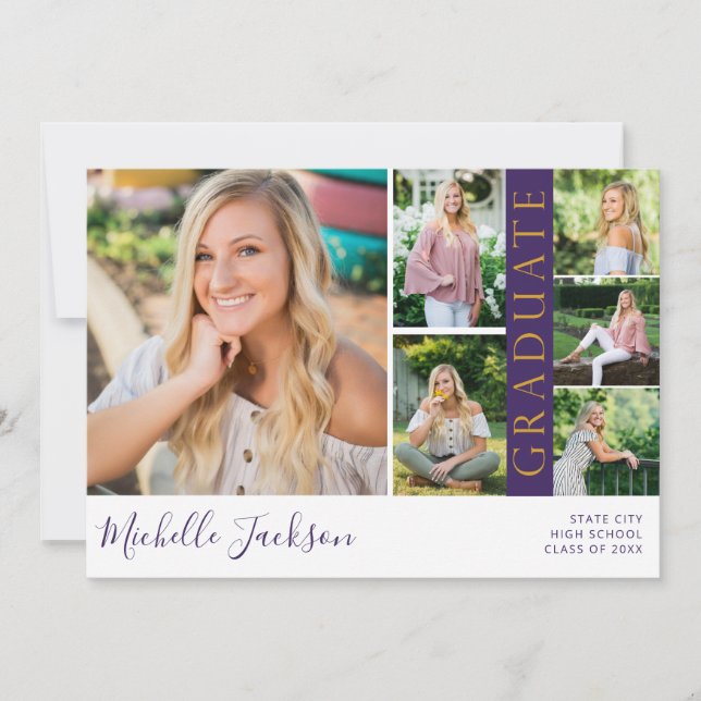 Invitation School Spirit 6 Photo Graduation Purple Annonce (Devant)
