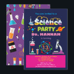 Invitation Science anniversaire laboratoire de fête pour fill<br><div class="desc">N'IMPORTE QUEL ÂGE ! Coloré et joyeux thème de fête scientifique avec laboratoire, éléments atomiques. Obtenez cette adorable invitation maintenant ! .</div>
