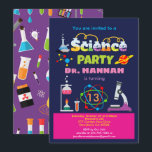 Invitation Science anniversaire laboratoire de fête pour fill<br><div class="desc">N'IMPORTE QUEL ÂGE ! Coloré et joyeux thème de fête scientifique avec laboratoire,  éléments atomiques. Obtenez cette adorable invitation maintenant ! .</div>