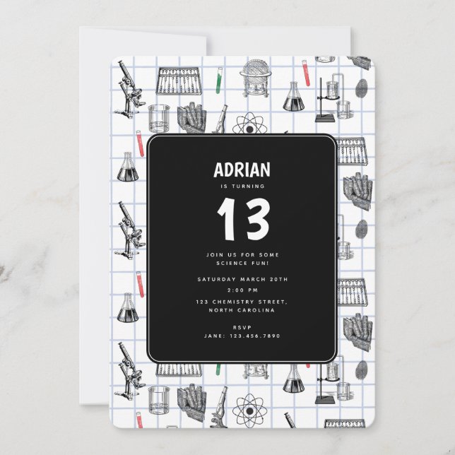 Invitation Science Chimie Scientifique Thème de fête d'annive (Devant)