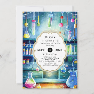 Invitation Science de l'aquarelle Magie Scientifique Annivers