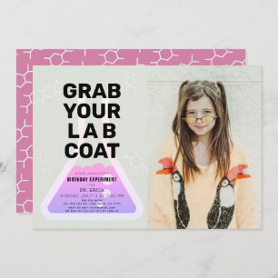 Invitation Science Experiment Flask Pink Girl Photo Anniversa
