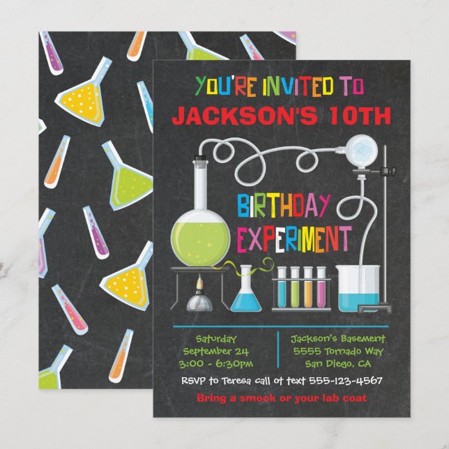 Invitation Science Lab Expérience Anniversaire Fête Invitatio (Devant / Derrière)