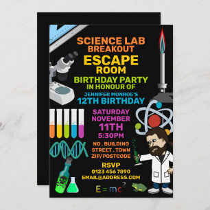Invitation Science Lab Thème Escape Room, fête d'anniversaire
