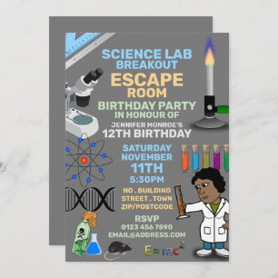 Invitation Science Lab Thème Escape Room, fête d'anniversaire
