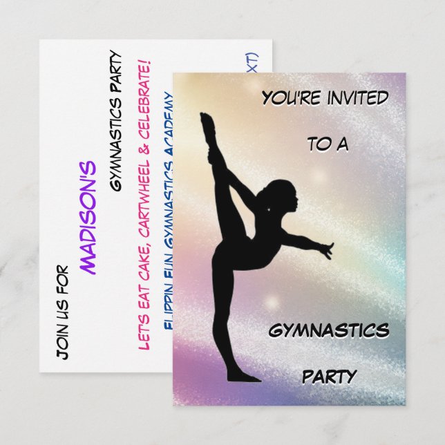 Invitation scintillante pour fête de gymnastique (Devant / Derrière)