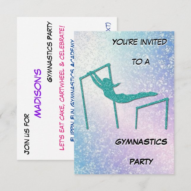 Invitation scintillante pour une fête de gymnastiq (Devant / Derrière)