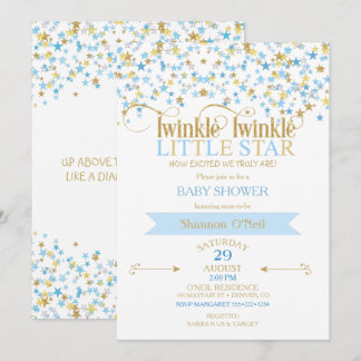 Invitation Scintille Petite Étoile Or & Bleu Bébé