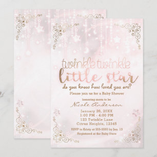 Invitation Scintille petite Étoile Rose Or Paillettes Baby Sh