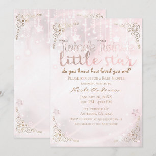 Invitation Scintille petite Étoile Rose Or Paillettes Baby Sh