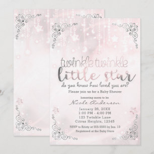 Invitation Scintillement baby shower rose et argenté de peu