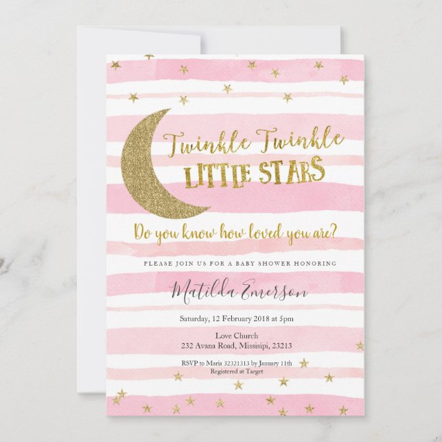 Invitation Scintillement rose d'or peu de baby shower (Devant)