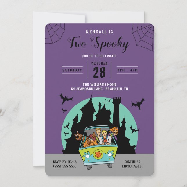 Invitation Scooby-Doo | Deux Anniversaire d'Halloween Éffraya (Devant)