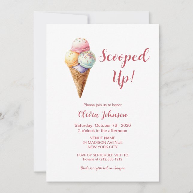 Invitation Scooped Up! Pink Ice Cream Bridal Shower (Devant)