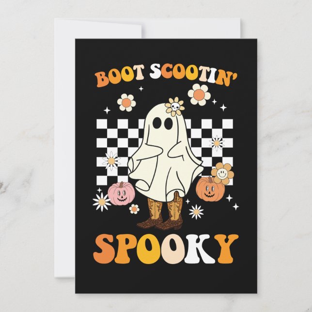 Invitation Scootin super Boot Éffrayant Ghost Halloween Retro (Devant)